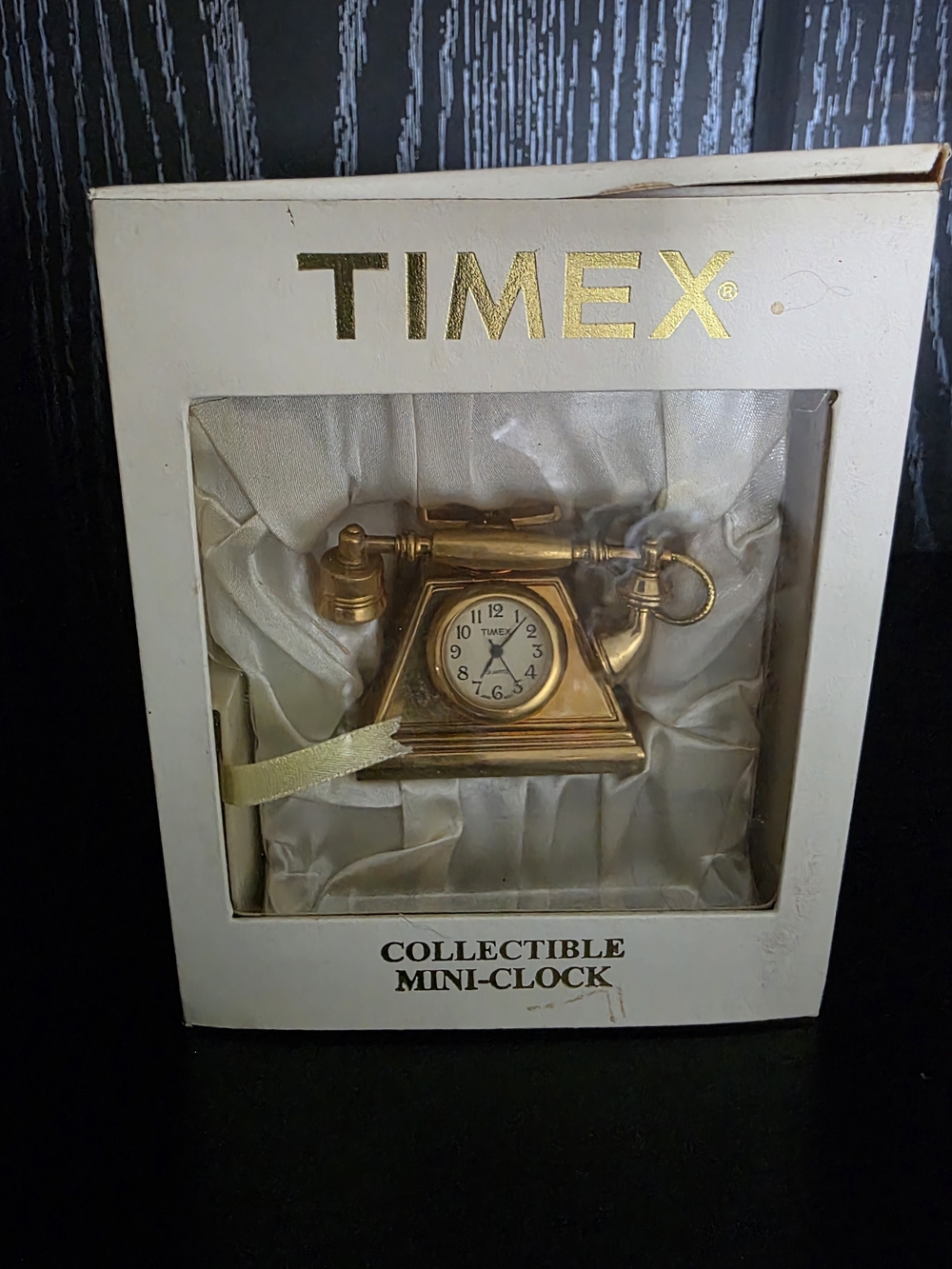 Timex Vintage In Original Box Gold Mini Collectible Clock - Telephone Shape
